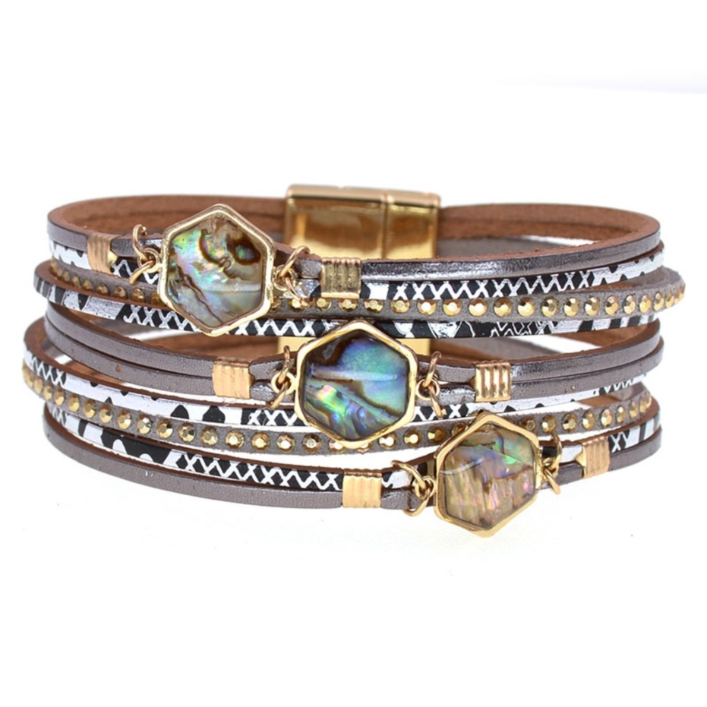 COPY - Leather Paua Abalone Shell bracelet with magnetic clasp